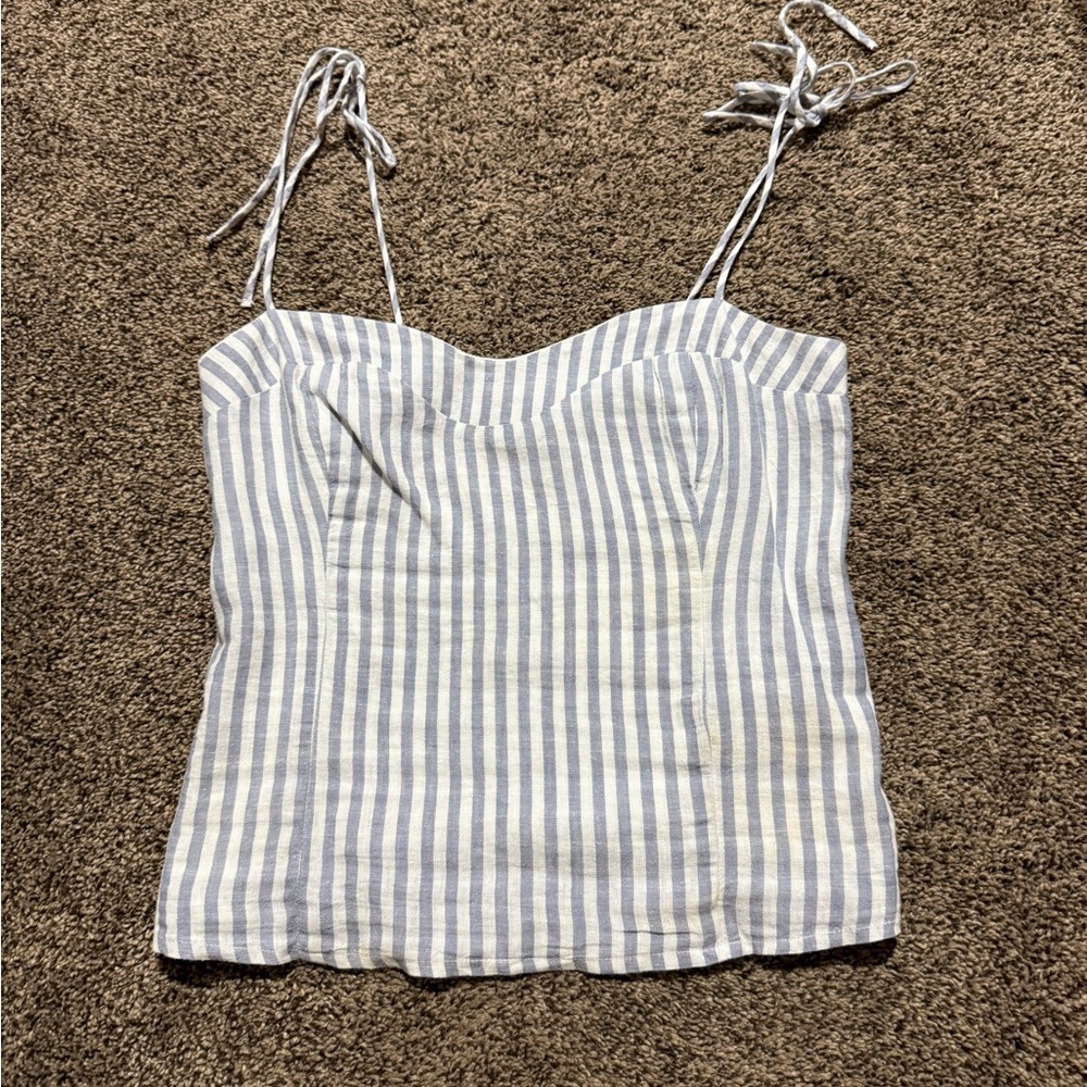 Abercrombie & Fitch White Linen Blue White Stripe Tie Tank Top XS NWT